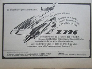 9/1974 PUB OMNIPOL PRAHA AIRCRAFT AVION Z 726 ACROBATIQUE ORIGINAL FRENCH AD - Picture 1 of 1
