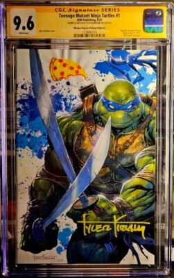 TMNT 1 Virgen Leonardo Daño de Batalla T Kirkham Artista Firma + Boceto CGC 9.6 Foto 1 de 3