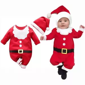 Newborn Baby Girls Santa Claus Costume My First Christmas Outfit with Hat Xma... - Picture 1 of 6