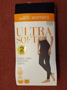 NEW!! CLEARANCE !! warner's ULTRA SOFT FLEECE LINED FOOTLESS TIGHTS, 2PK, BLACK - Picture 1 of 5