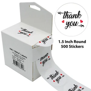 500 Stck. Danke 1,5" Runde WEISS Aufkleber mit Spenderbox, von Infi-Touch - Bild 1 von 12