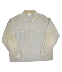 Vintage 70s Sears Loop Collar Corduroy Shirt Mens XL Olive Grunge Workwear USA