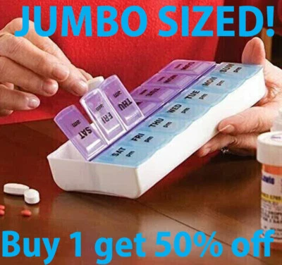 Jumbo Extra Large 7.5" x 4" Pill Organizer 7 Day 2 Times a Day Weekly Pill Box - Image 1 of 4