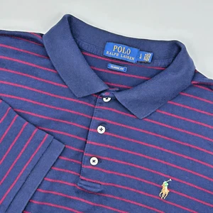 Camisa Polo Ralph Lauren Para Hombre Lg Azul Calce Clásico con Rayas Rojas Manga Corta - Imagen 1 de 9