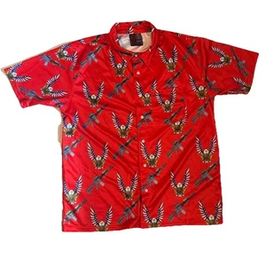 OAF Nation American Eagle Camicia Uomo Manica Corta Classica Poliestere 2XL Rosso - Foto 1 di 3