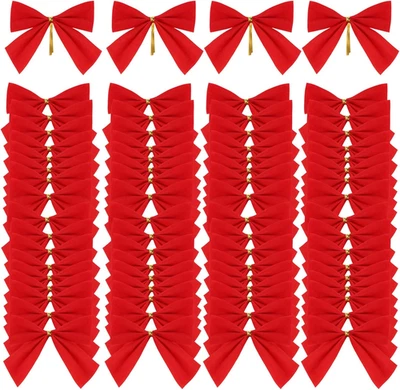 50Pcs Small Christmas Red Bows, 3 Inch Velvet Xmas Craft Twist Tie Bows for Chri - Image 1 of 4