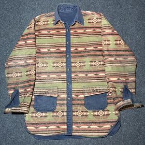 Vintage LL Bean Chamois Southwest Men’s Medium Aztec Lined Work Shirt Distressed - Picture 1 of 11