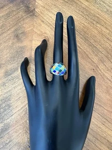 Spektakulärer Vintage Sterling Silber Ring mit mehrfarbig emaillierten Quadraten - Bild 1 von 5