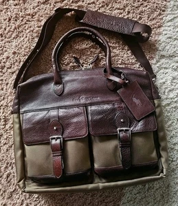 Vintage Polo Ralph Lauren Herren Aktentasche Laptop Reisetasche Canvas Leder Braun  - Bild 1 von 14