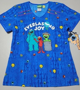 Sesame Street Scrubs Top Cherokee Tooniforms V Neck Pockets Elmo Sz M NEW - Picture 1 of 5