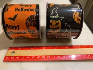 2 Halloween Crafter's Square Wire-Edge Ribbon Rolls – 2.5" x 108" (9 ft) – NEW - Picture 1 of 4