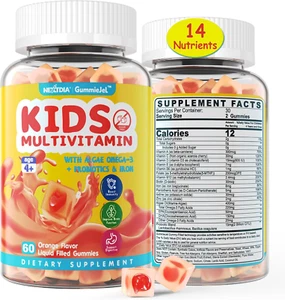 Sugar Free Kids Multivitamin Gummies with Iron, Probiotics, Vegan Omega 3 (EP... - Picture 1 of 1