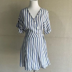 Sienna Sky Wrap Dress Striped Small Blue White - Picture 1 of 5