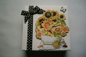 Hand Decorated "Sun Flowers & Brown Polka-dot" Jewelry/Gift Card Box, Holder 