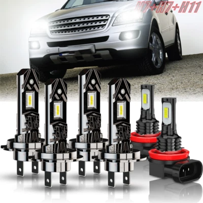 For Mercedes-Benz ML350 2006-2011 Combo LED Headlight Fog Light Bulbs Kit 6000k - Image 1 of 4