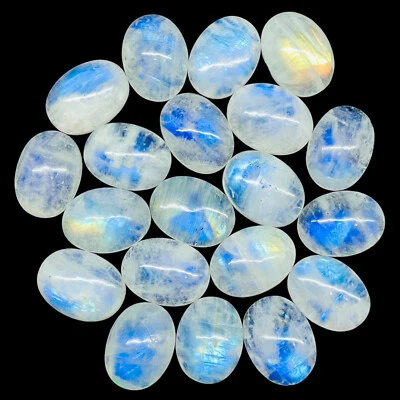 20 Pcs Natural Rainbow Blue Moonstone 16x12mm Oval Loose Cabochon Gemstones Lot - Image 1 of 4