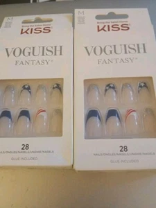X2 Kiss voguish fantasy 28 FV27X Medium Length NIB! Red White Blue Silver Design - Picture 1 of 2