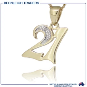 Yellow Gold DIAMOND SET 21st BIRTHDAY PENDANT Guaranteed Genuine 9ct 9k Gold - Picture 1 of 10
