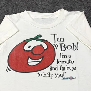 Vintage 90s Veggie Tales Bob the Tomato White TV Promo Tee Youth XS - Picture 1 of 7
