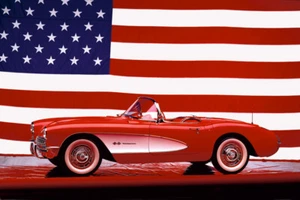 Corvette 1957 póster de bandera de Estados Unidos 36"" x 24"" de Eurographics - Imagen 1 de 1