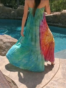 Maxi Falda/Vestido Maya Antonia Mano Tintura Elástica Volantes/Algodón - Imagen 1 de 10