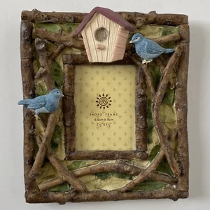 Blue Bird Frame Photo 2.5” X 3.5” Picture Birdhouse Branches Wood Resin Nature - Picture 1 of 15
