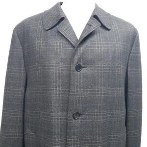 CANALI Gray Button Up Plaid Coat Topcoat Gray Wool SIZE EU 52 Large - Picture 1 of 12