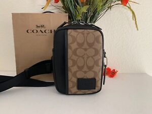 NWT COACH CM155 Edge L Pack Bag In Signature Canvas & Leather Khaki Black