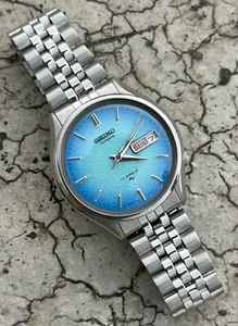 Seiko Automatic 17 Jewels Light Blue Grain Dial Japan Men's Watch Cal.6309 - Picture 1 of 10
