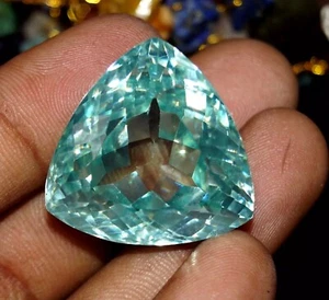 Certified 95.30 Ct Natural Trillion Cambodian Water Blue Zircon Loose Gemstone - Picture 1 of 6