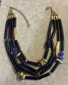 Vintage Chico’s 4 Strand Black Gold Lavender Beads Necklace Signed - Picture 1 of 9