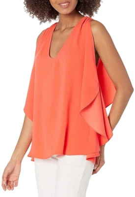 NUEVO CON ETIQUETAS - Top de crepé Trina Turk 'Haipo' sin mangas drapeado lateral, amapola - talla pequeña Foto 1 de 2