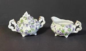 Vintage Lefton China mini Sugar Creamer Set Purple Violet gold trim Hand Painted - Picture 1 of 9