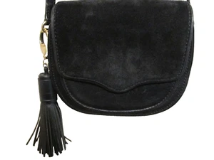 Rebecca Minkoff Black Leather & Suede Saddle Bag Crossbody Purse W/Tassel Clip - Picture 1 of 16