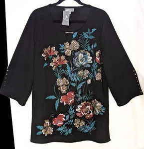 NWT JM COLLECTION 2X 1X Glittery Autumn Floral Print Stretch Textured Blouse - Picture 1 of 4