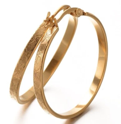 Ohrringe Creole vergoldet Edelstahl Boho Party Gravur Geschenkidee Frau Freundin - Bild 1 von 4