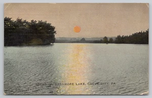 Cartolina 1914 Scena del tramonto sul lago Barmore a Grove City, PA. - Foto 1 di 2