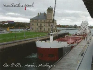 Postcard Freighter Great Republic in MacArthur Lock Sault Ste. Marie MI MINT - Picture 1 of 1