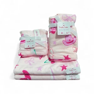 Cowgirl Pink Bows Bath Towel Set of 8 100% Cotton Truly Lou Valentines NWT - Picture 1 of 7