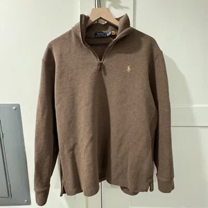 Polo Ralph Lauren Large Quarter Zip Pullover Sweater Braun Fischgrätmuster - Bild 1 von 4