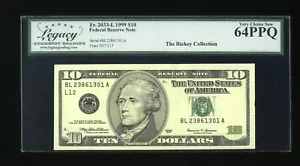 DBR 1999 $10 FRN San Francisco Fr. 2033-L Legacy 64 PPQ Serial BL23861301A - Picture 1 of 2