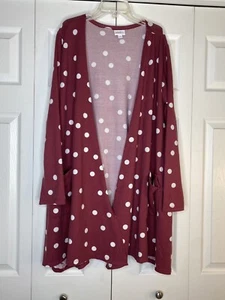 LulaRoe Cardigan Sweater Women's Mauve White Polka Dots Pockets Long Sleeve Sz L - Picture 1 of 4