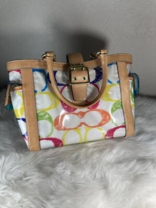 Vintage Coach PVC MULTICOLOR SIGNATURE VACHETTA ROXY BEUTELTASCHE Tasche - Bild 1 von 9