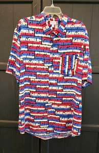 LuLaRoe Thor Camp Shirt Red White Blue Black Gugarde Print Men's XL EUC - Picture 1 of 9