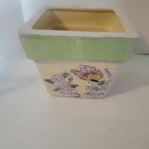 Vaso fioriera farfalla floreale quadrata mosaico vintage Napco - Foto 1 di 6