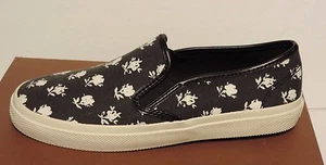 New COACH Chrissy Slip On Sneakers black flat A7891 canvas elastic goring Floral - Picture 1 of 7