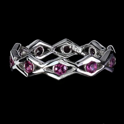 Anillo de plata de ley 925 redondo rodolita granate piedras preciosas naturales joyería talla 7 Foto 1 de 4