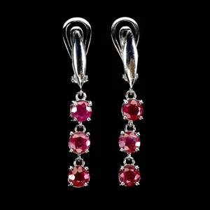 925 Sterling Silver Earrings Round Ruby 5mm Natural Gemstone Jewelry - Picture 1 of 14