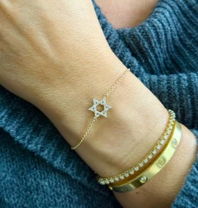Star of David Bracelet Cvd Diamond Bracelet David Star 14K Yellow Gold 0.25ctw - Picture 1 of 13