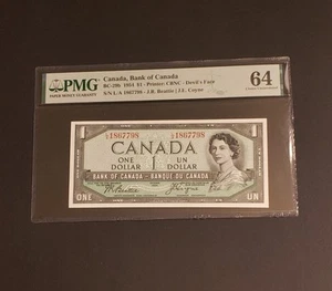 1954 Bank of Canada $1 DEVIL FACE Banknote. PMG graded. CHOICE UNC-64. - Picture 1 of 2